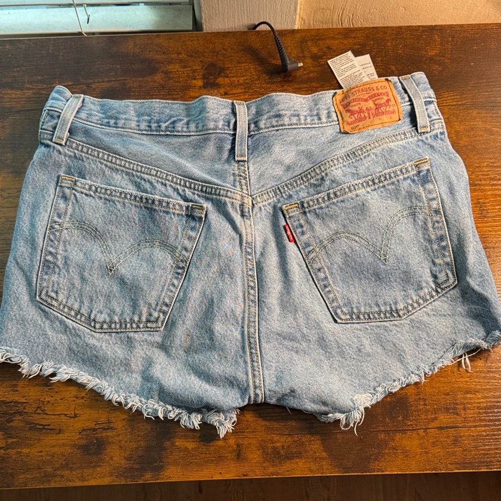 Levi's Light Blue Frayed Hem Jean Shorts